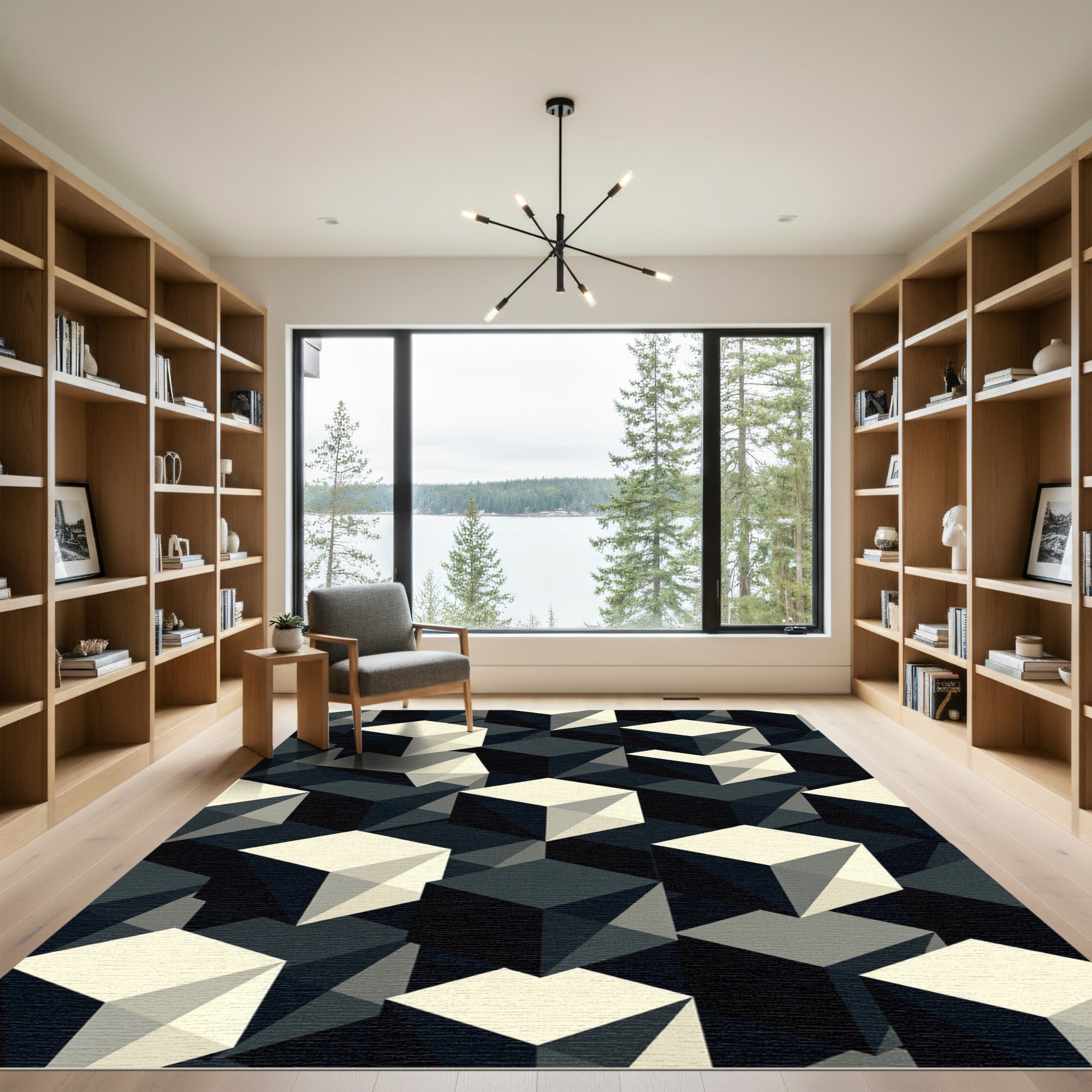 Geometric Monochrome Cubic Illusion Rug