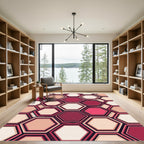 Modern Burgundy Peach Geometric Hexagon Rug