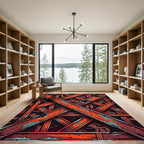 Bold Orange Textured Overlay Geometric Rug