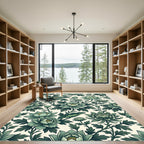 Emerald Green Floral Vine Garden Rug