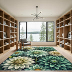 Sage and Cream Botanical Dahlia Floral Rug