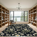 Classic White Floral Dark Background Rug