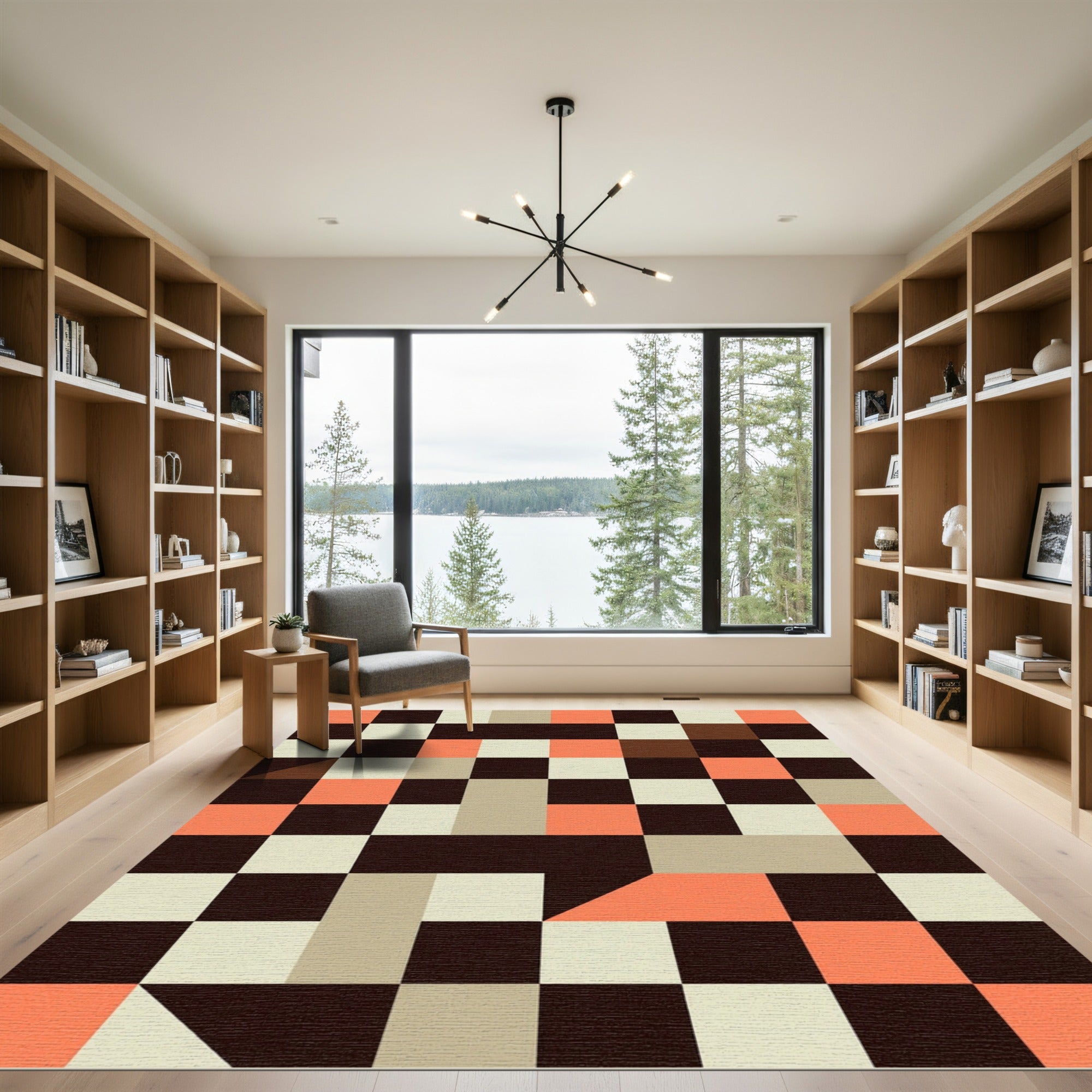 Modern Terracotta Geo Block Mosaic Rug