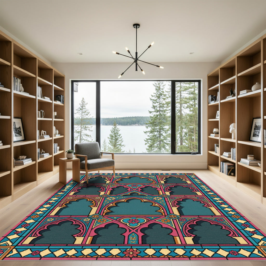 Courageous Teal Pink Arches Floral Rug