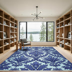Deep Blue Acanthus Leaf Damask Rug