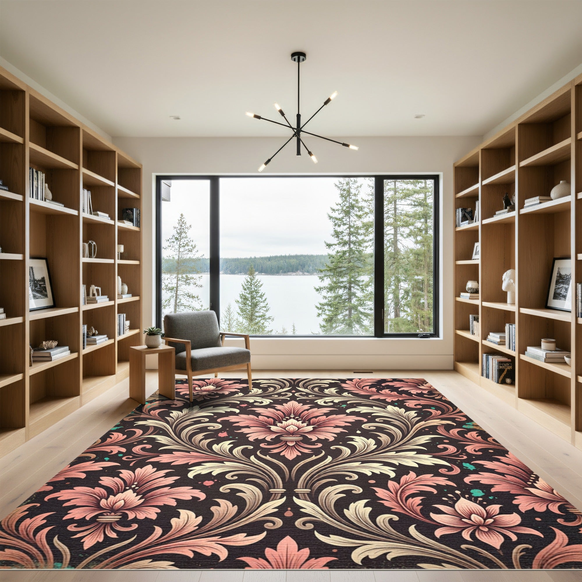 Vintage Pink Floral Damask Scroll Rug