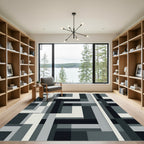 Abstract Grayscale Rectilinear Art Rug