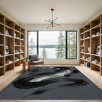 Bold Black Swirl Ink Brushstroke Rug