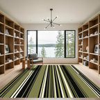 Modern Olive and Black Vertical Stripe Rug