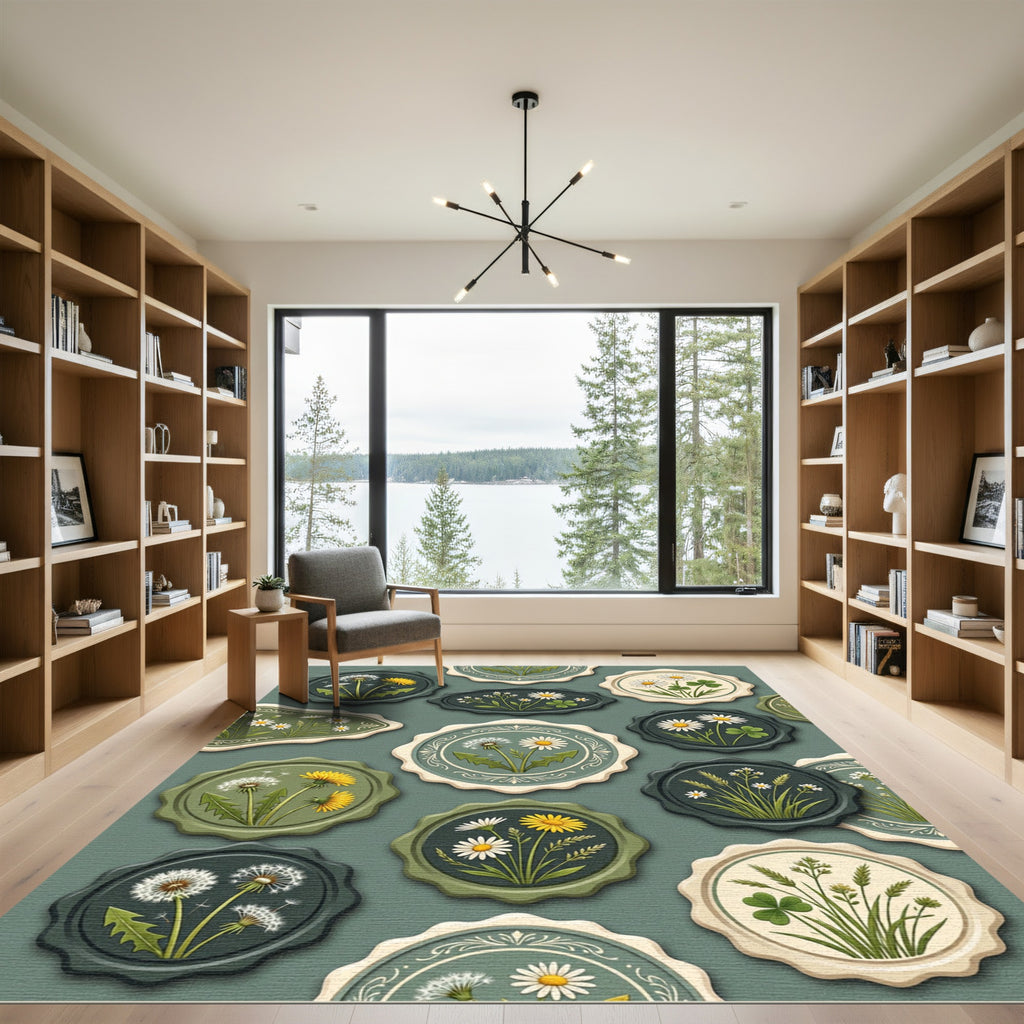 Sage Botanical Meadow Wildflower Stamp Collection Rug