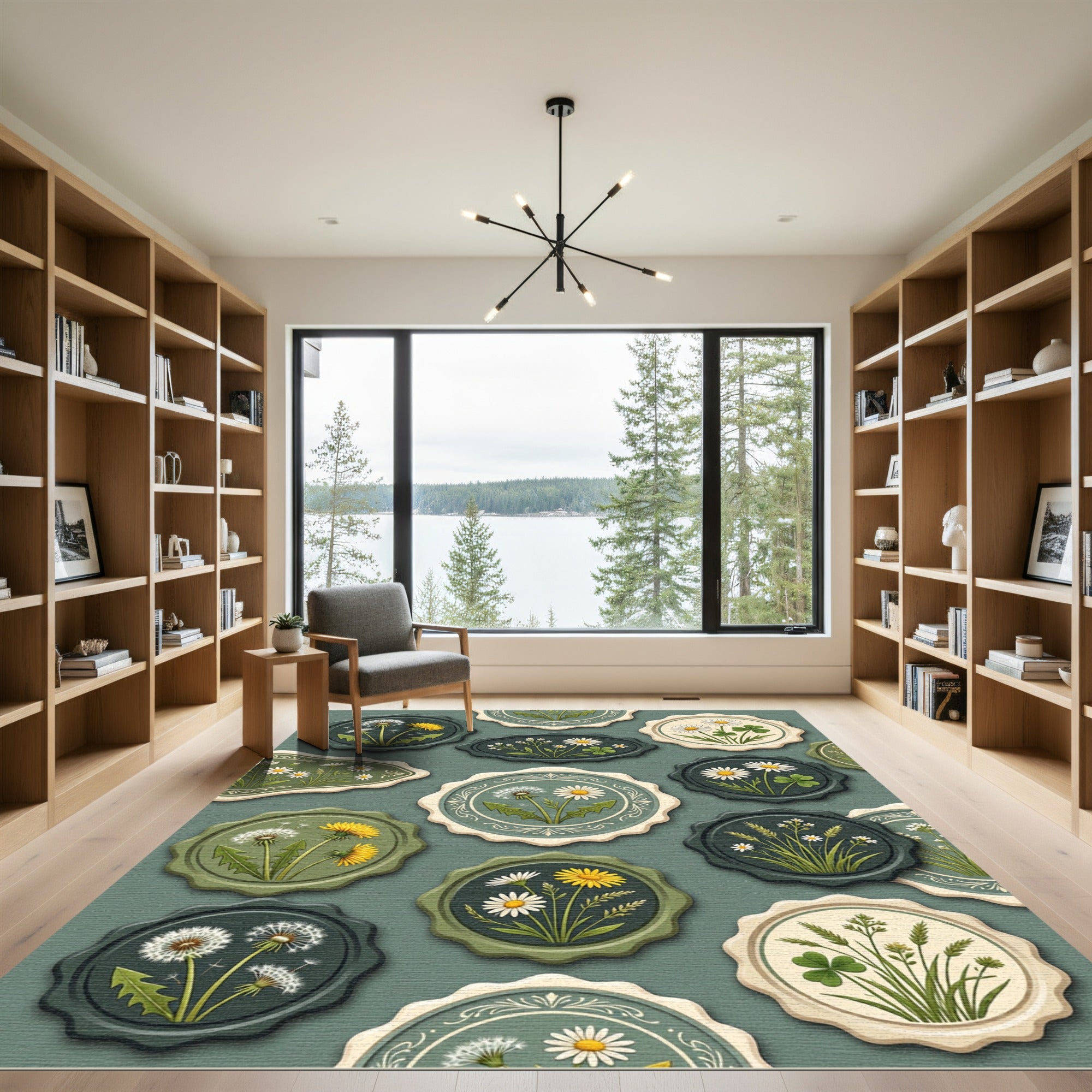 Sage Botanical Meadow Wildflower Stamp Collection Rug