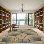 Navy Ginkgo Leaf Beige Background Rug
