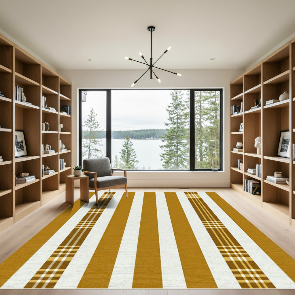 Golden Ochre Striped Tweed Textile Rug