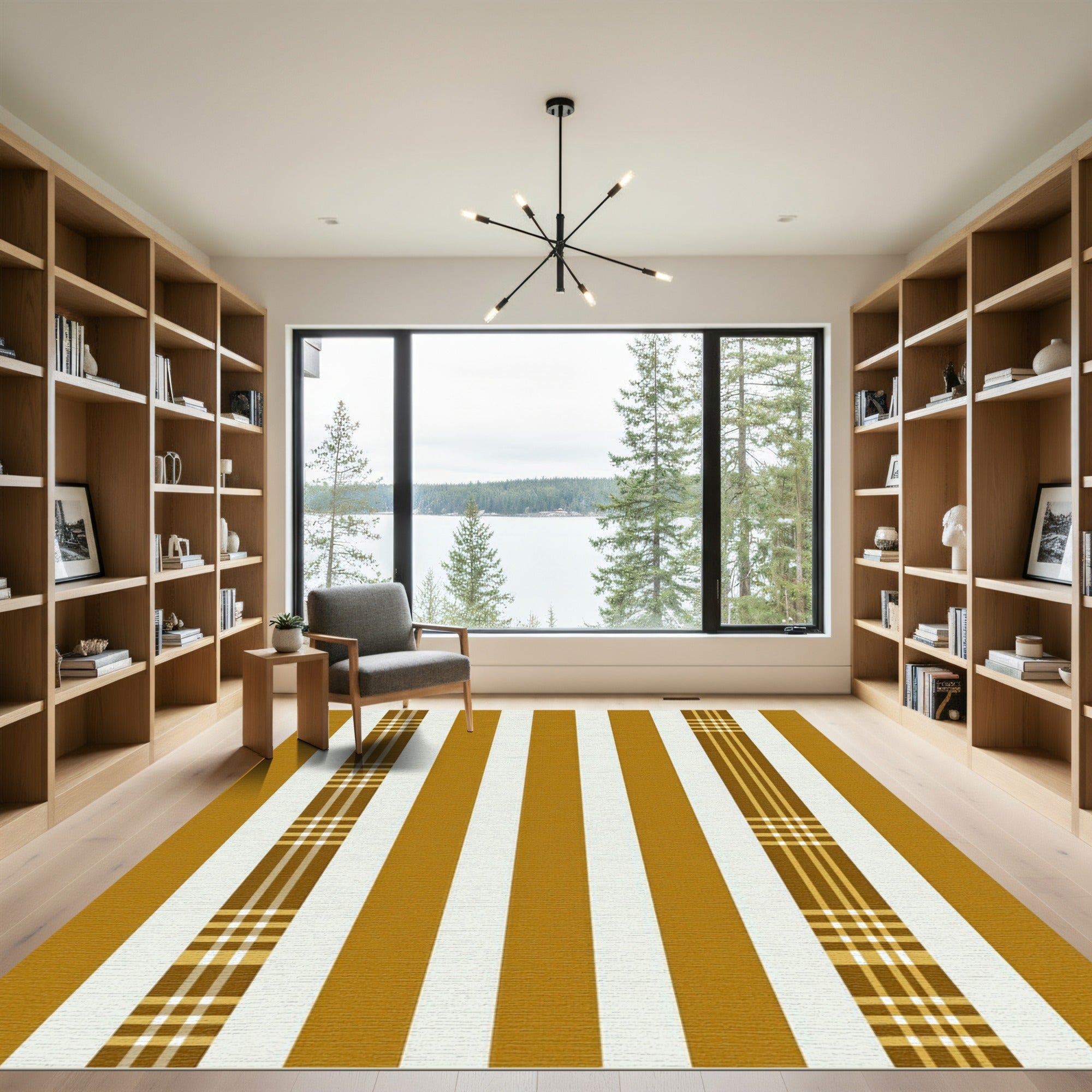 Golden Ochre Striped Tweed Textile Rug