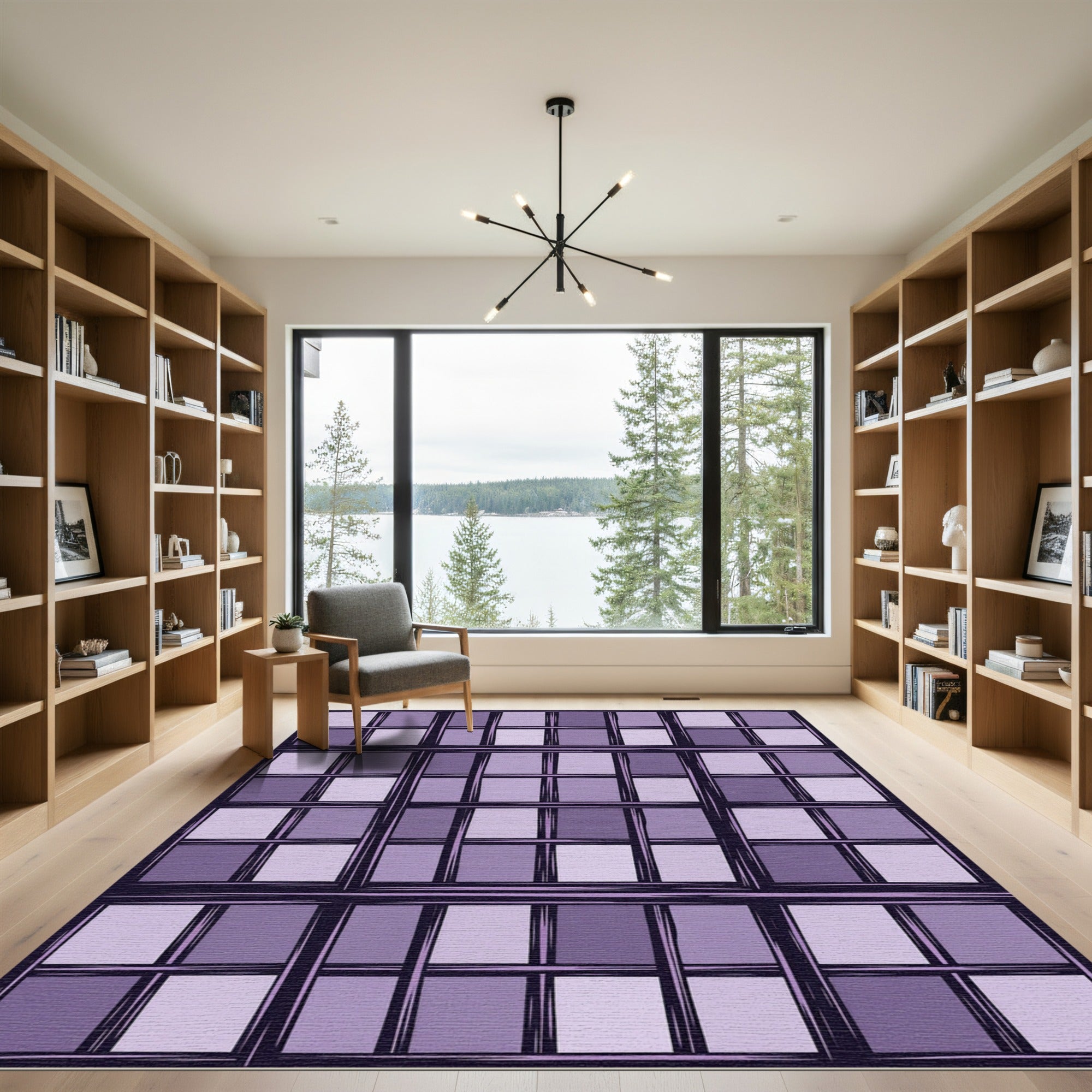 Purple Grid Windowpane Compositions Rug