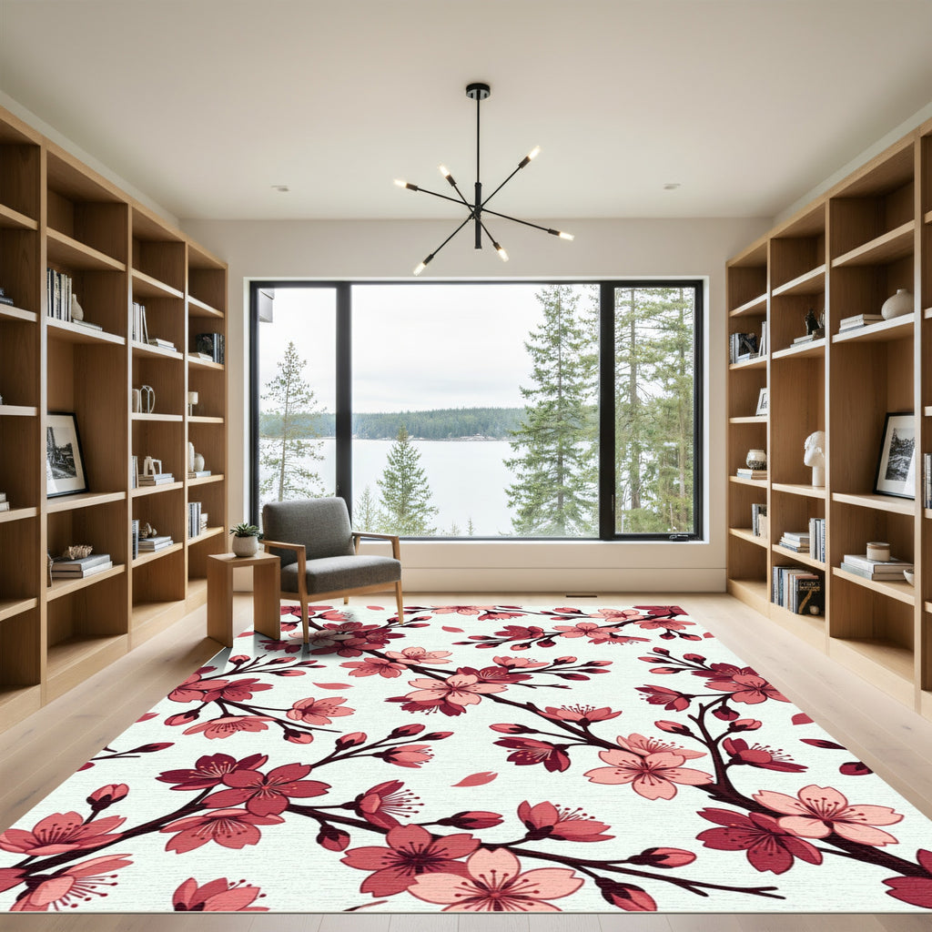 Ethereal Pink Cherry Blossom Branches Rug