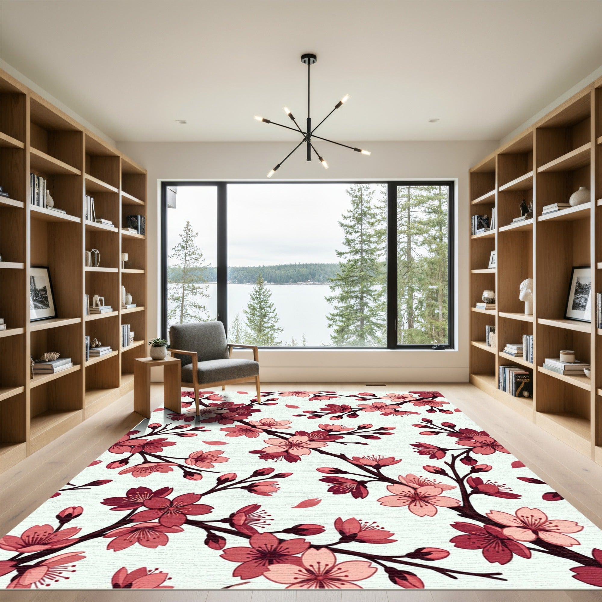 Ethereal Pink Cherry Blossom Branches Rug