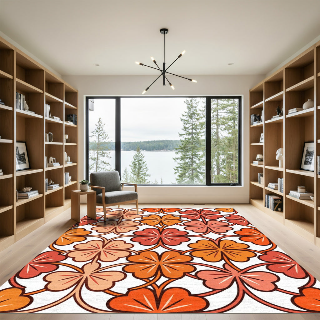 Retro Orange Four Leaf Clover Tile Rug