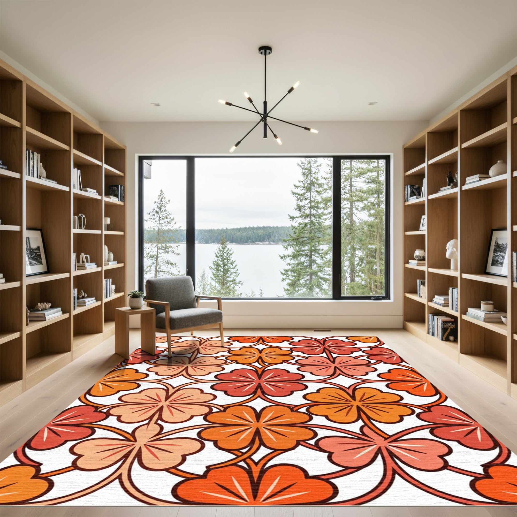 Retro Orange Four Leaf Clover Tile Rug