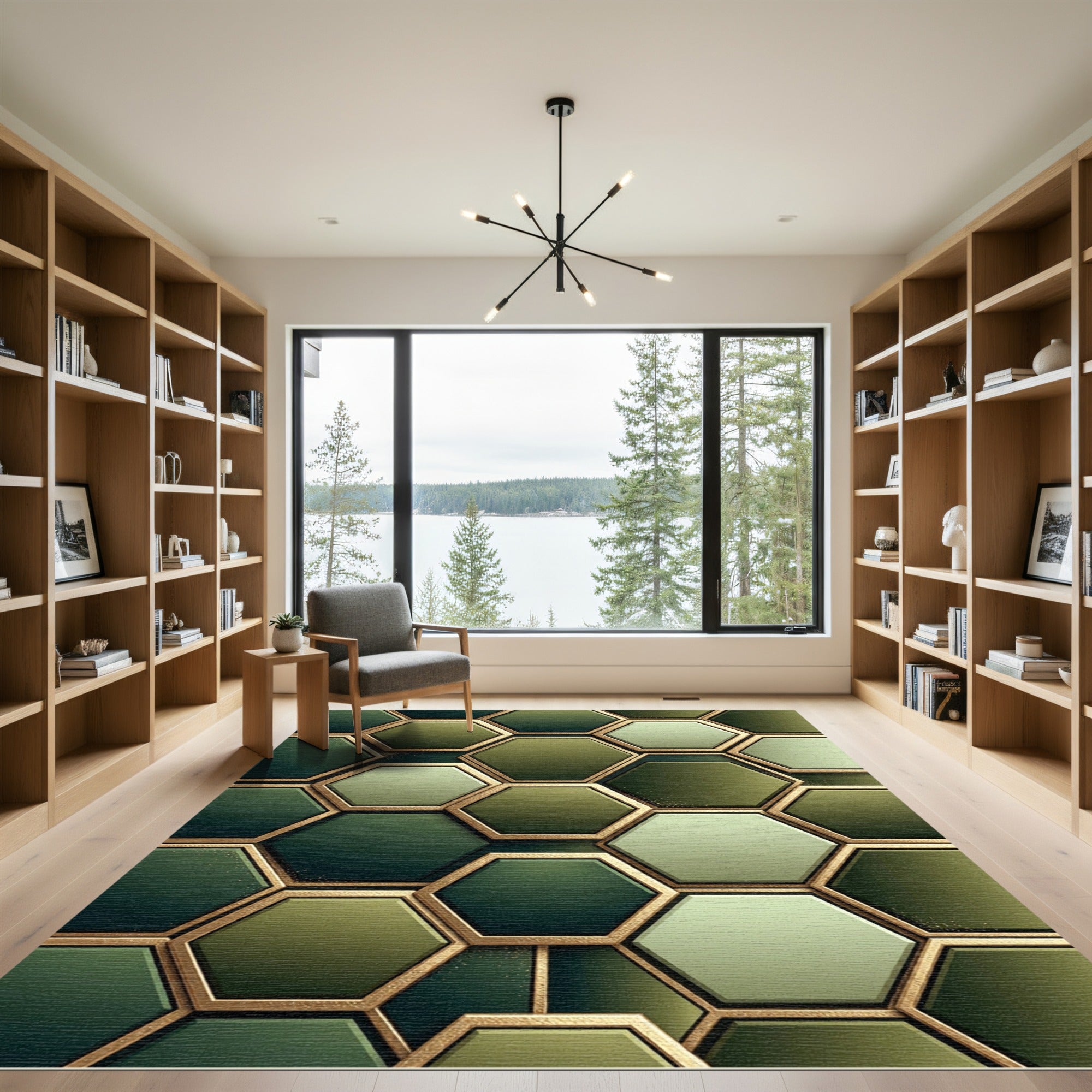 Golden Hexagon Deep Emerald Mosaic Rug