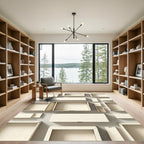 Minimalist Cream Grid Geometric Framed Box Rug