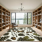 Rustic Woodland Deer Pinecone Oak Artwork Rug