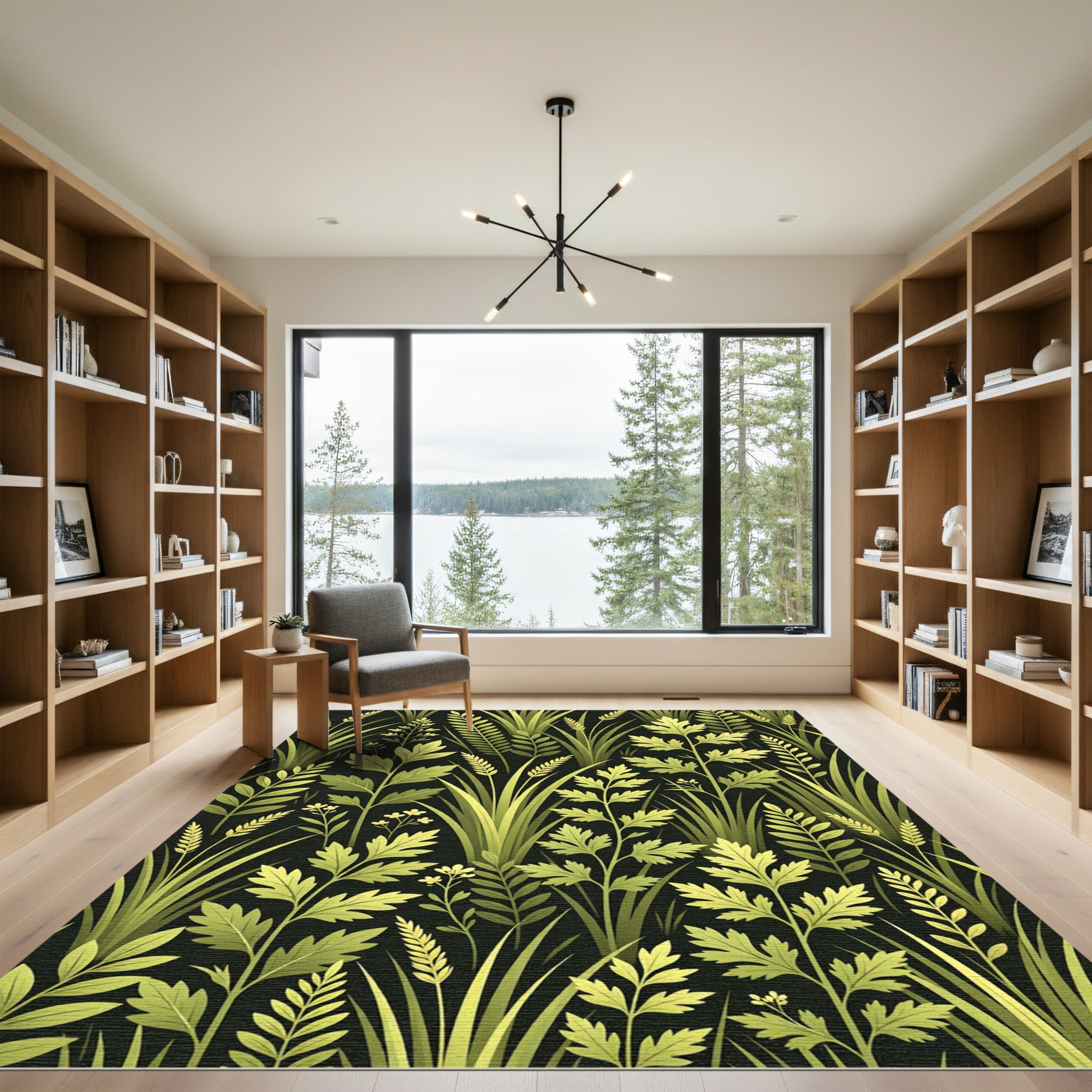 Lush Green Botanical Meadow Rug