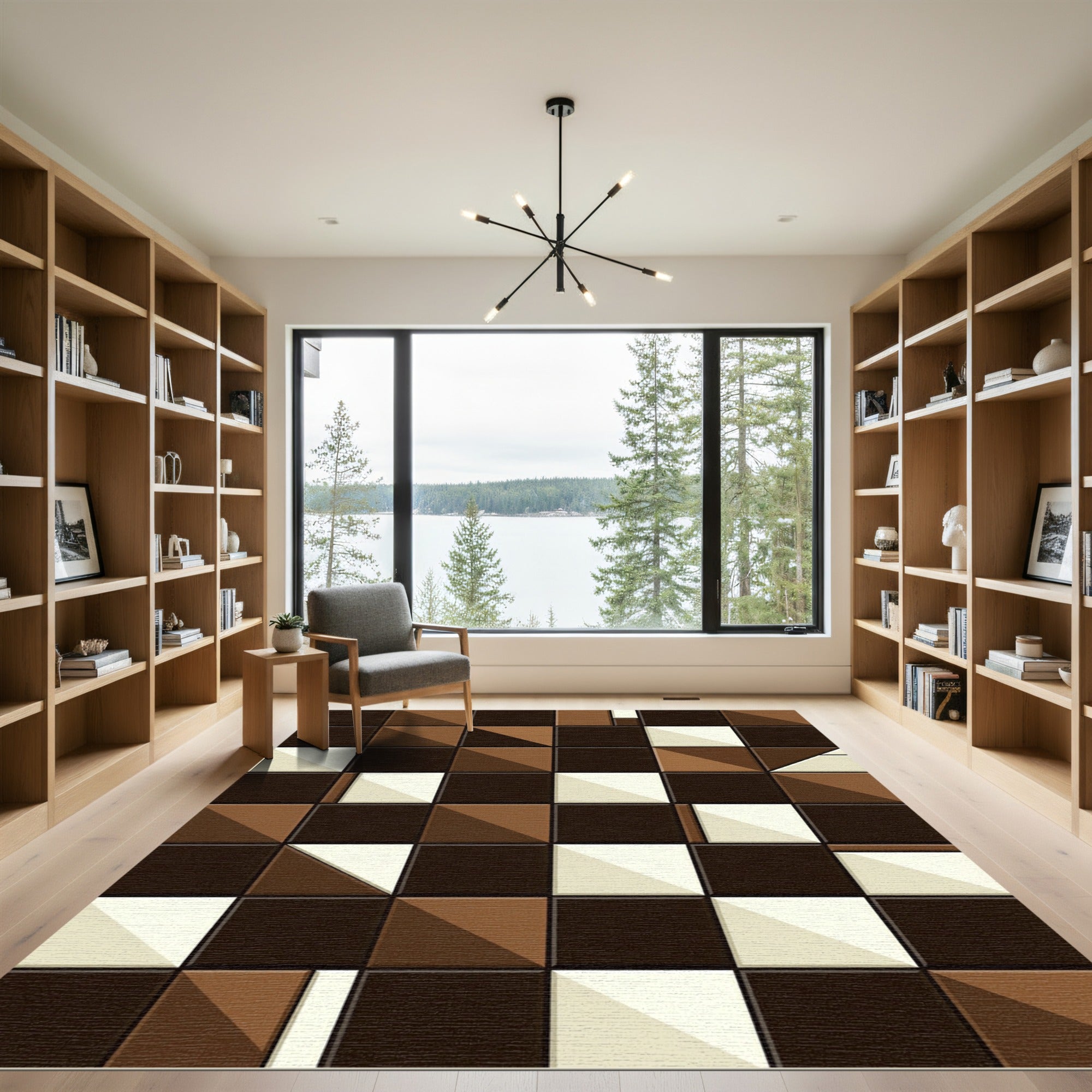 Modern Geometric Earth Tone Blocked Rug
