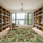 Whimsical Sage Woodland Rabbit Meadow Rug