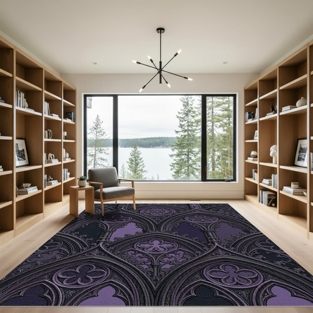 Gothic Violet Ornate Trefoil Arch Rug