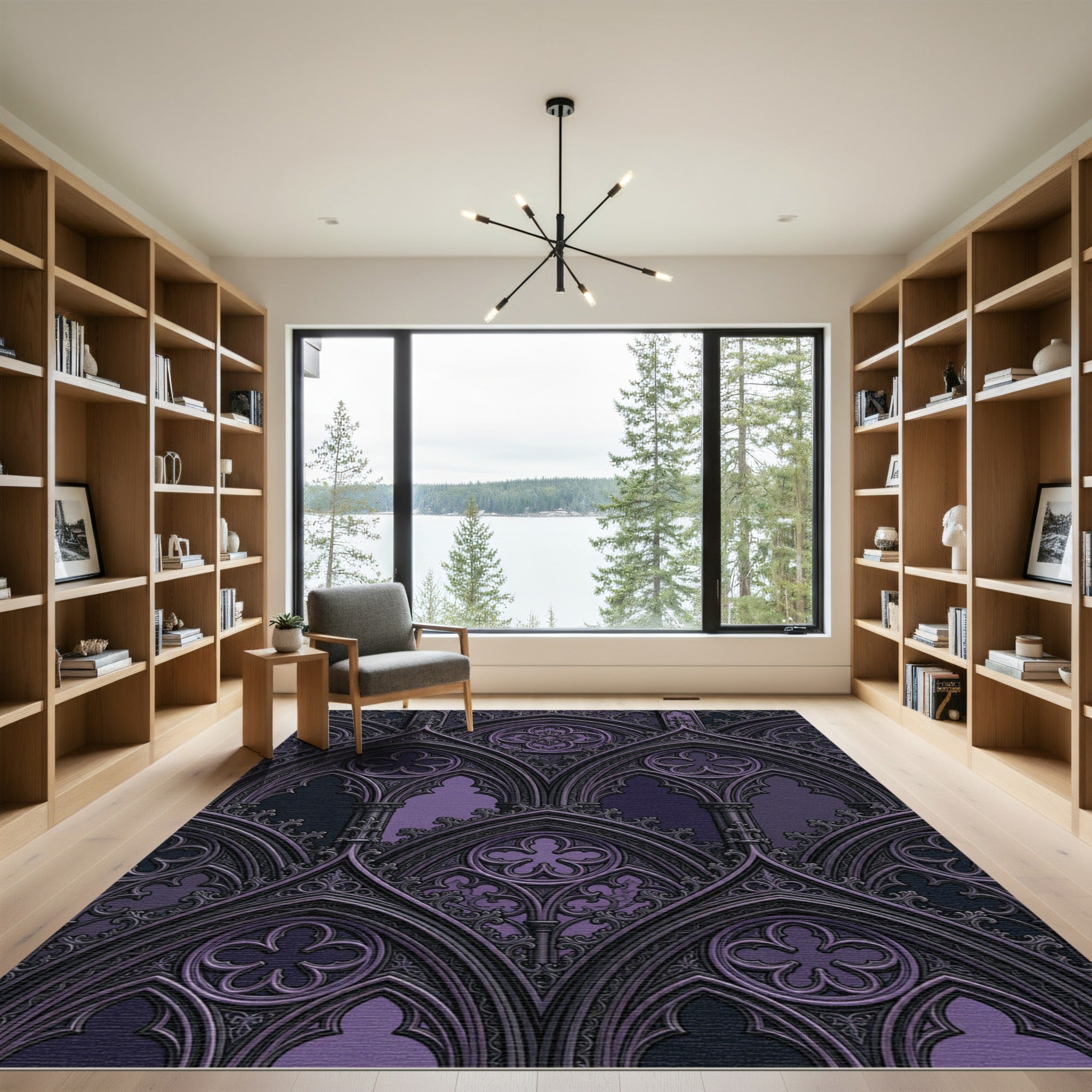Gothic Violet Ornate Trefoil Arch Rug