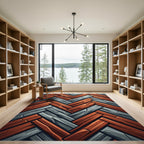 Rustic Wood Stone Herringbone Interlock Rug