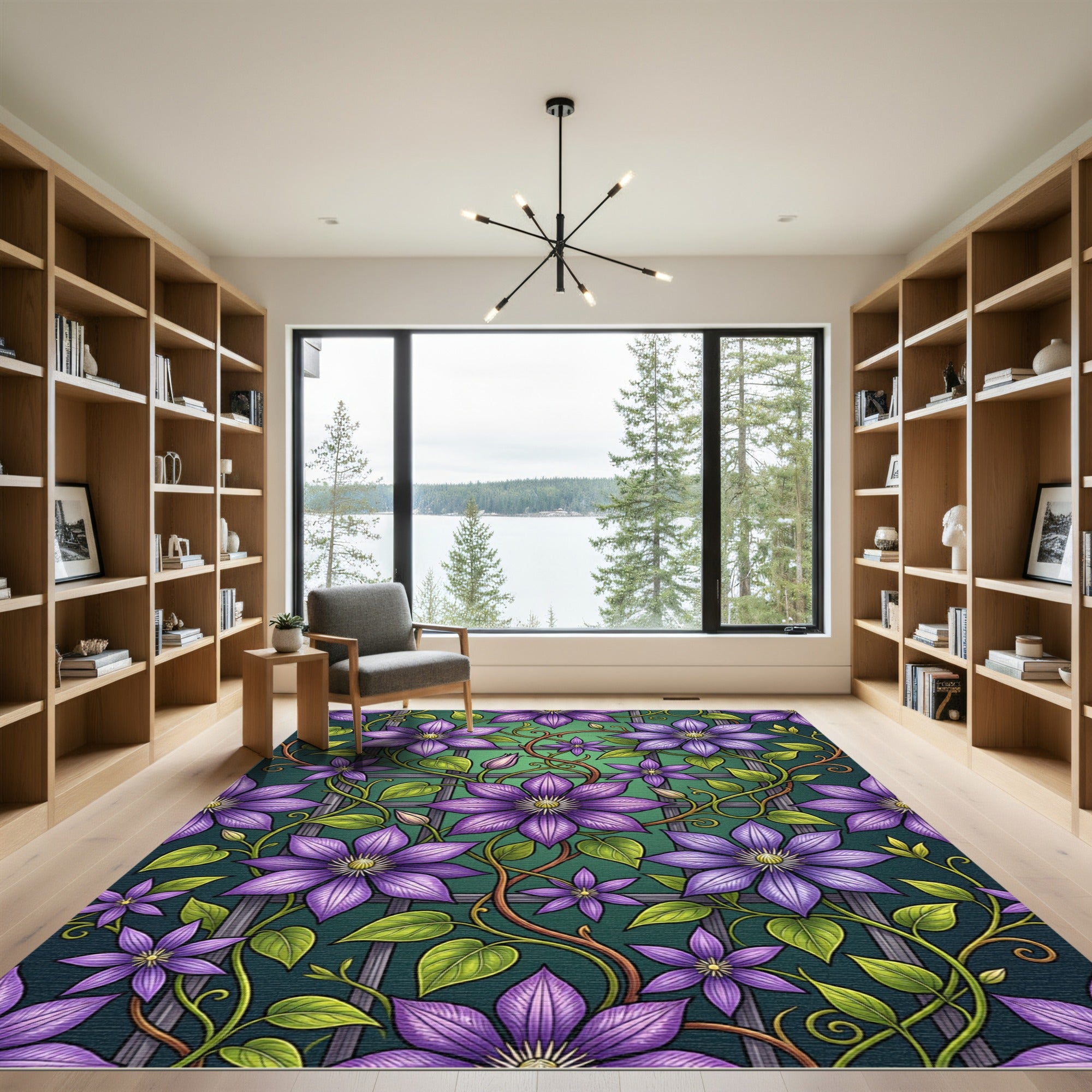 Lush Purple Clematis Botanical Trellis Rug