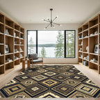 Golden Geometric Diamond Aztec Art Rug