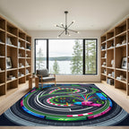 Vibrant Neon Oval Racing Circuit Rug