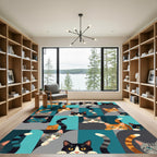 Playful Feline Friends Geometric Collage Rug