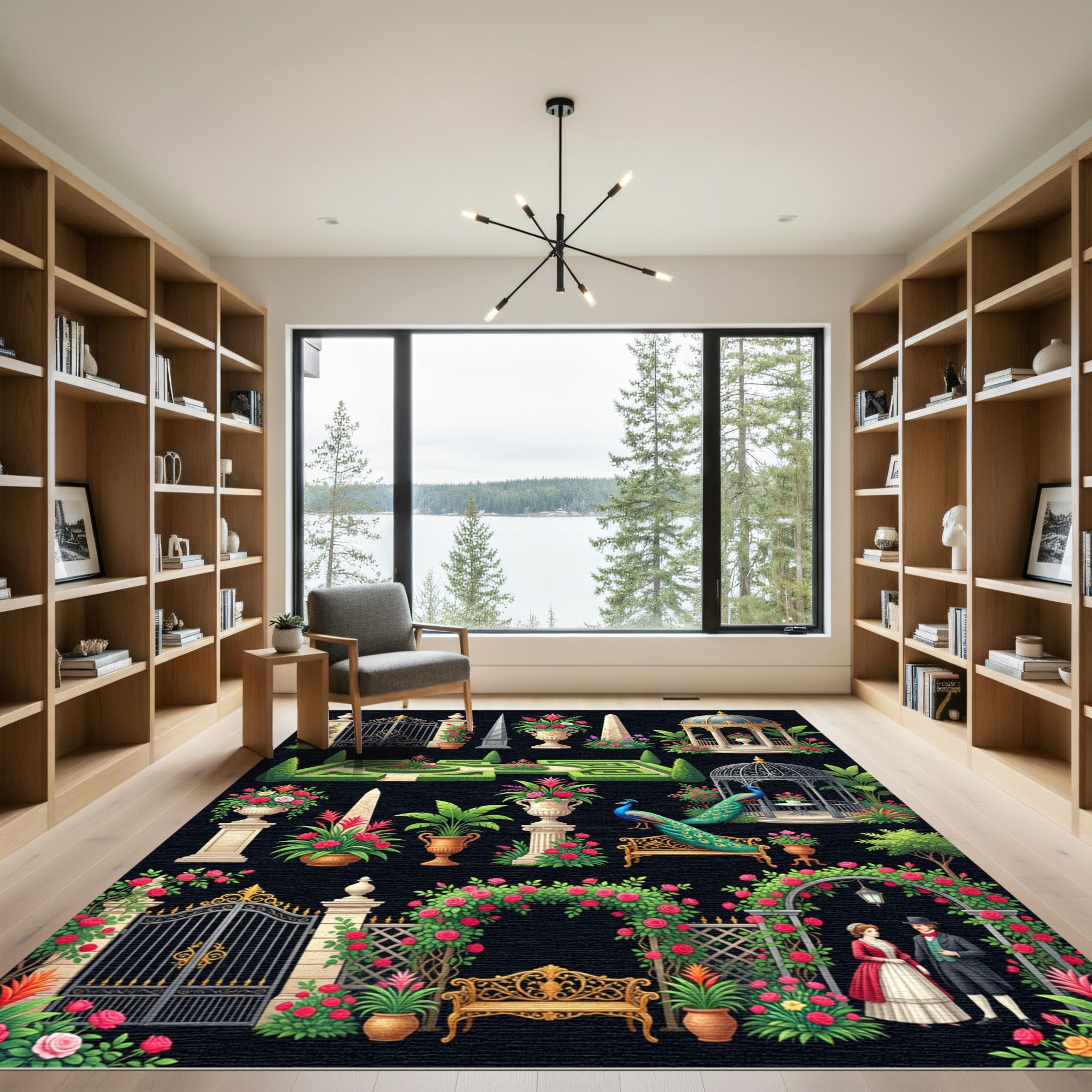 Romantic Garden Rose Archway Couple Rug