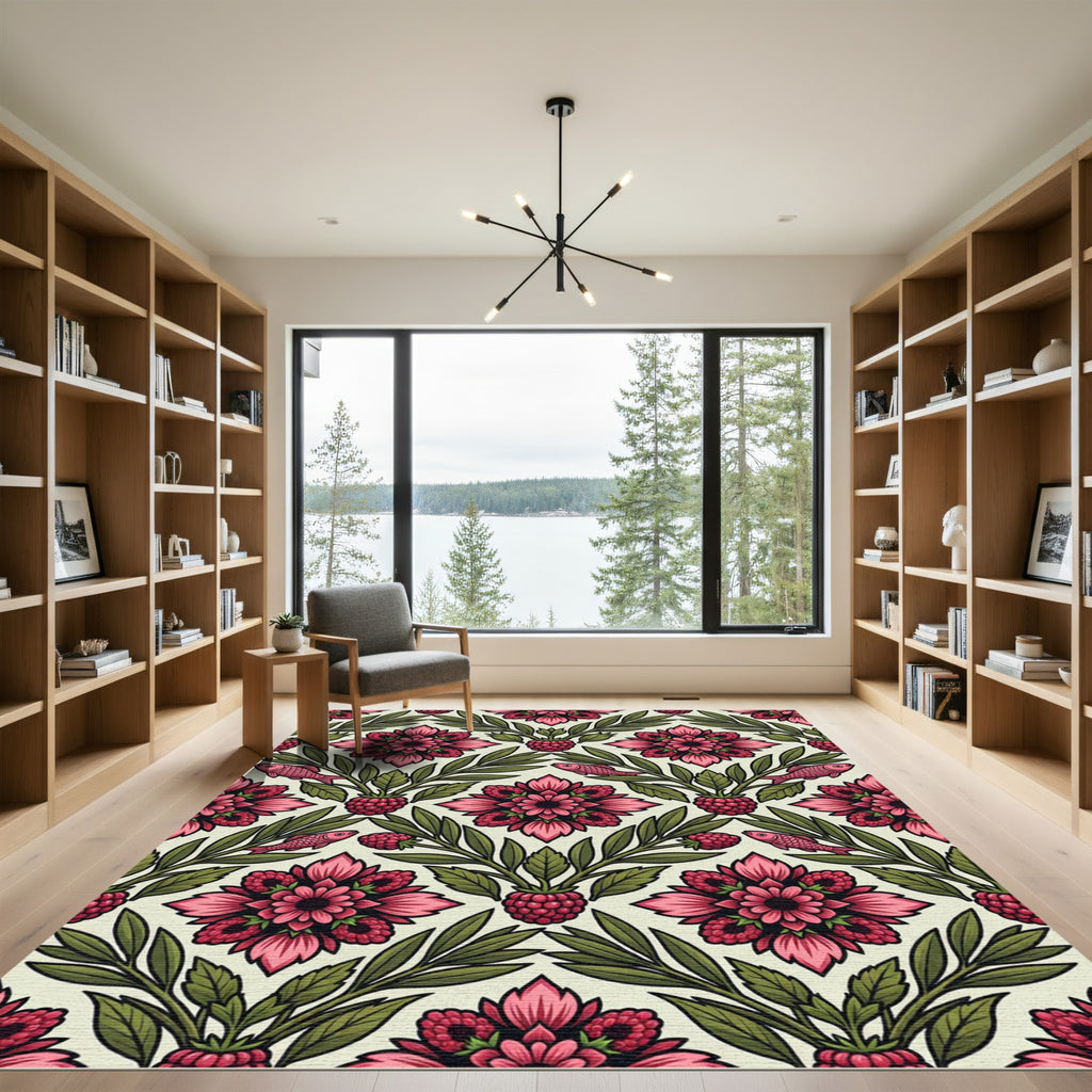 Pink Raspberry Flora and Fish Damask Rug