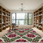 Pink Raspberry Flora and Fish Damask Rug