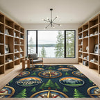 Rustic Navy Adventurer Compass Forest Rug