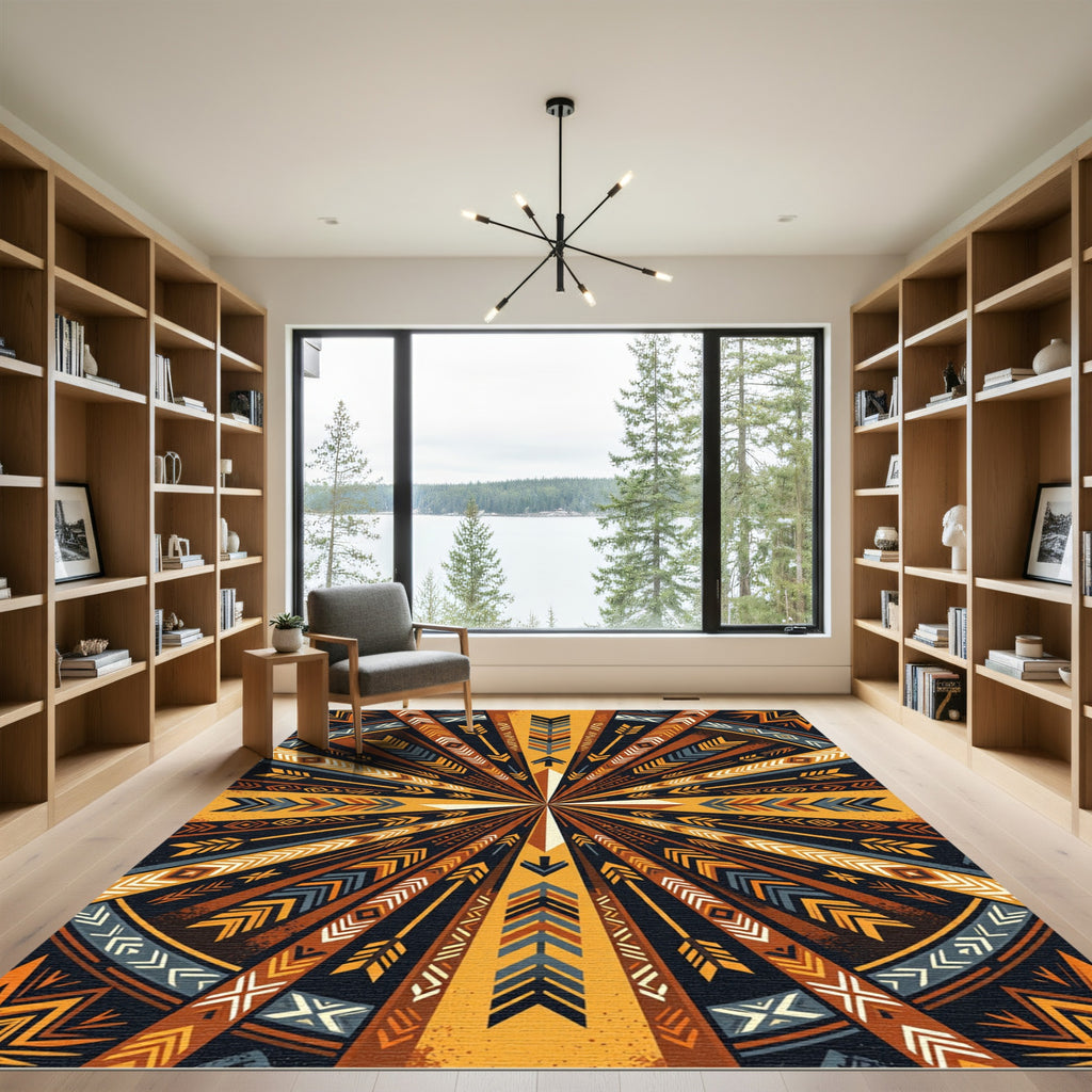 Geometric Golden Arrow Radial Tapestry Rug