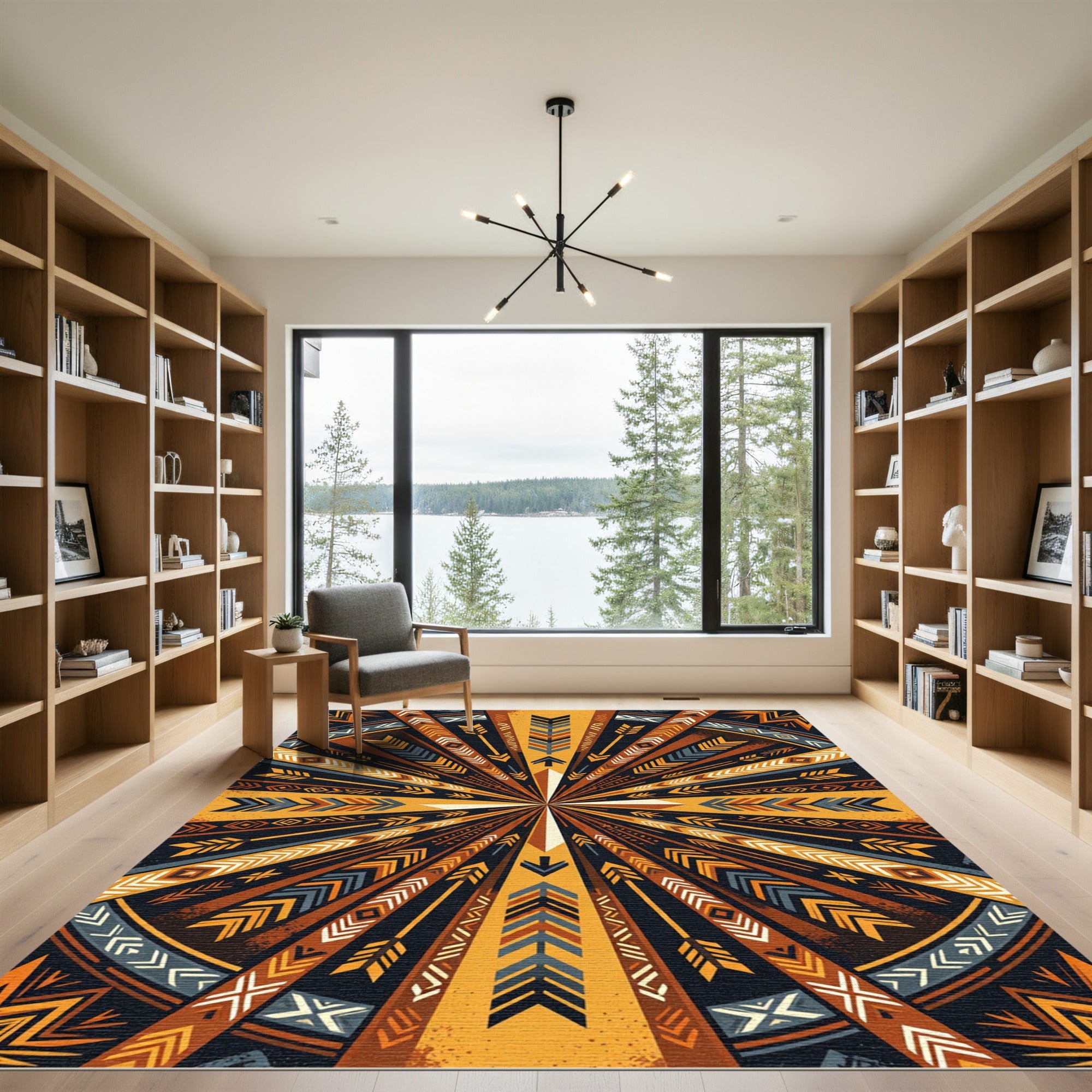 Geometric Golden Arrow Radial Tapestry Rug