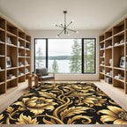Elegant Gold Floral Vine Scroll Rug