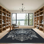 Silver Lotus Floral Ornate Medallion Rug