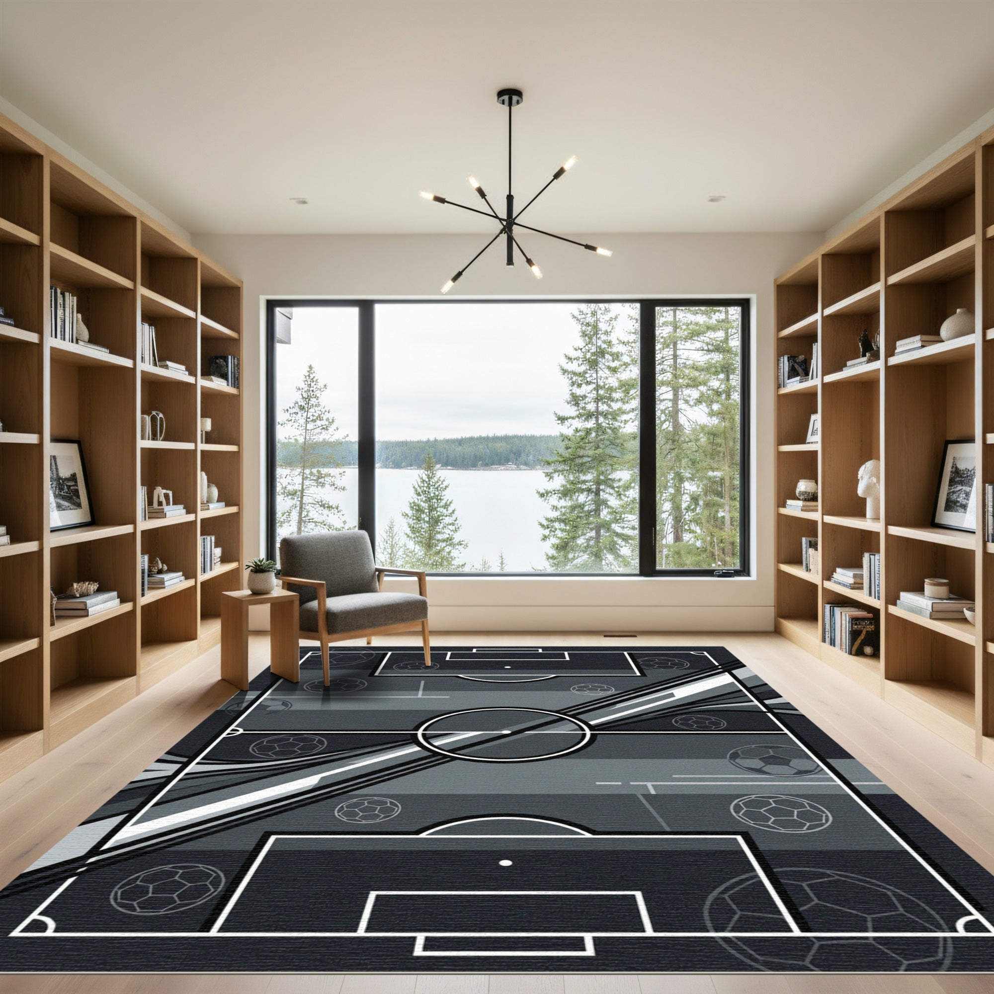 Modern Monochrome Soccer Abstract Grid Rug