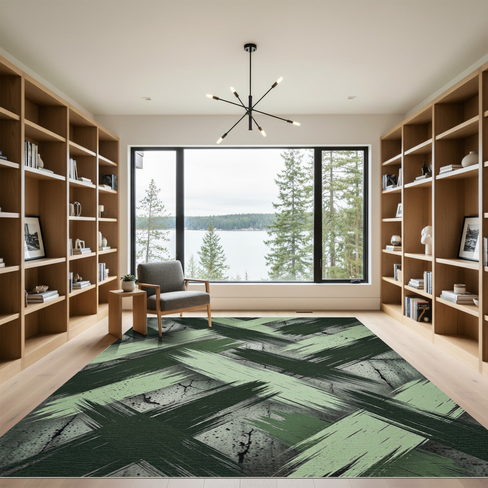 Green Brushstroke Intersecting Lines Rug