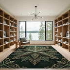 Ornate Sage Green Filigree Star Rug