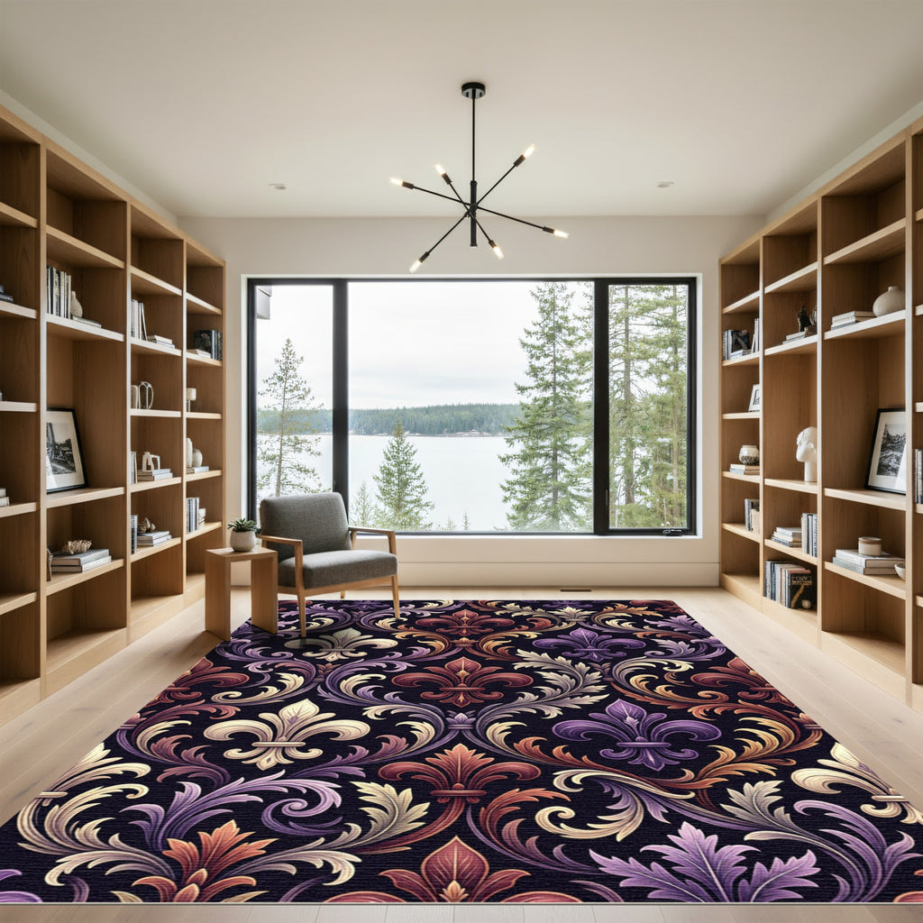 Royal Purple and Gold Fleur-de-lis Rug