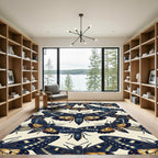 Dark Celestial Gold Butterfly Ink Illustration Rug