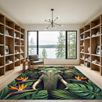 Majestic Elephant amidst Vibrant Tropical Flora Rug